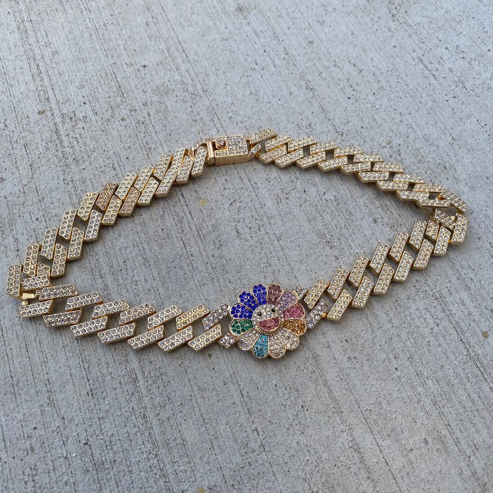 Murakami Smiley Flower Gold Bling Choker